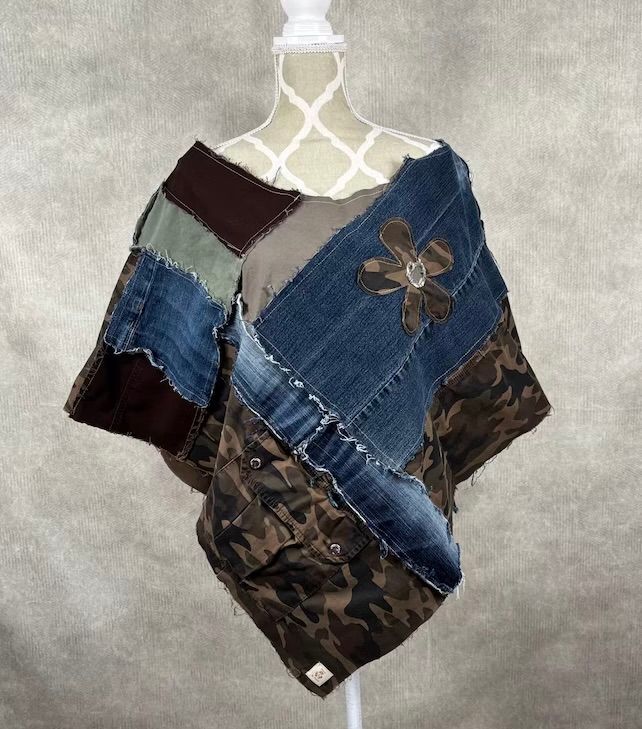 Camo &amp; Denim Upcycled Poncho