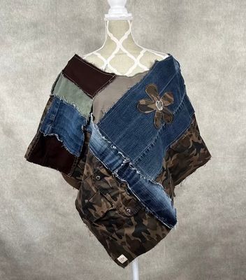 Camo &amp; Denim Upcycled Poncho