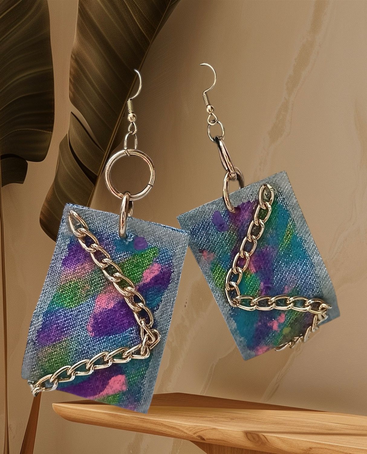 Hand Painted Denim Earrings