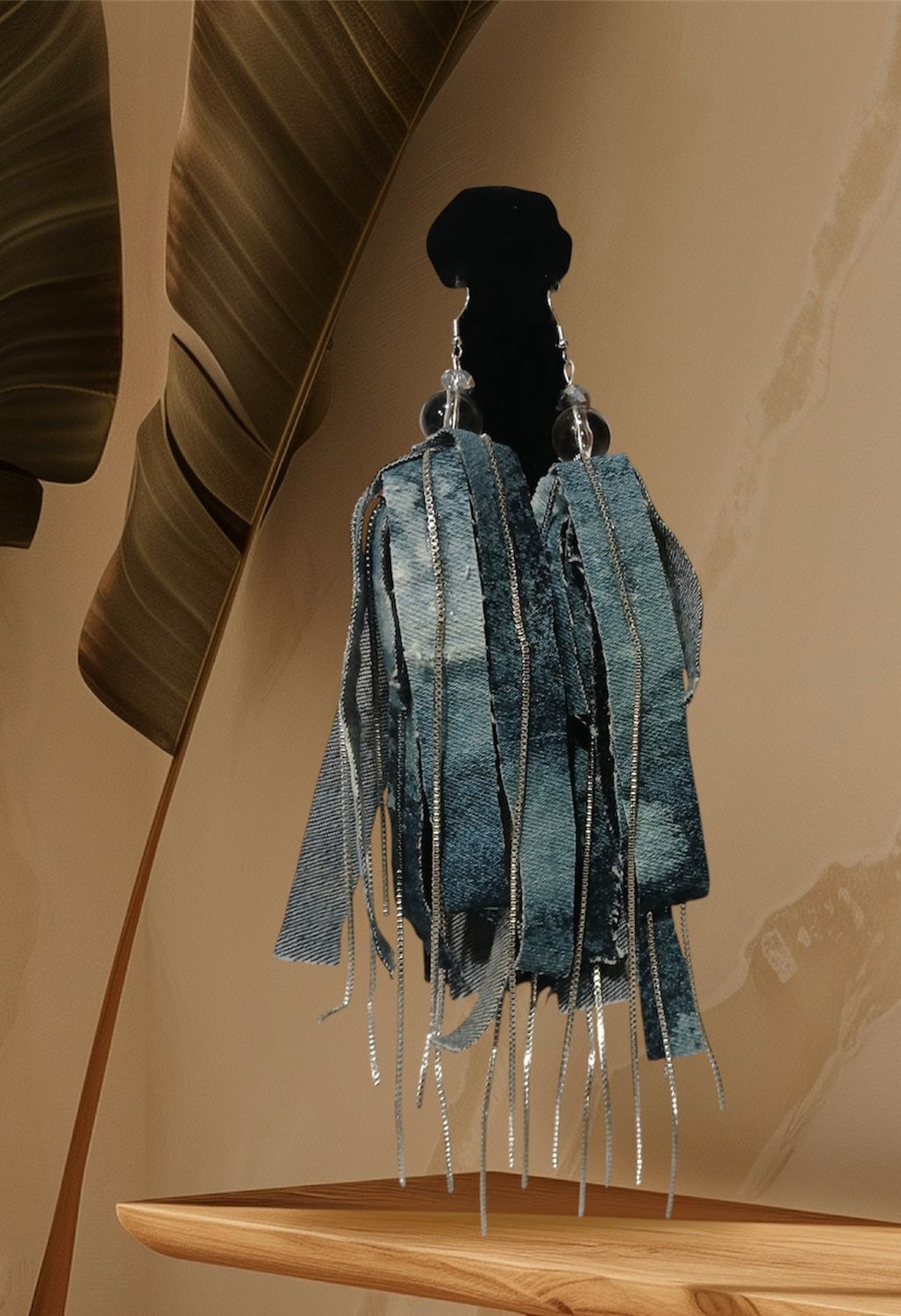 Fringe &amp; Chains Denim Earrings