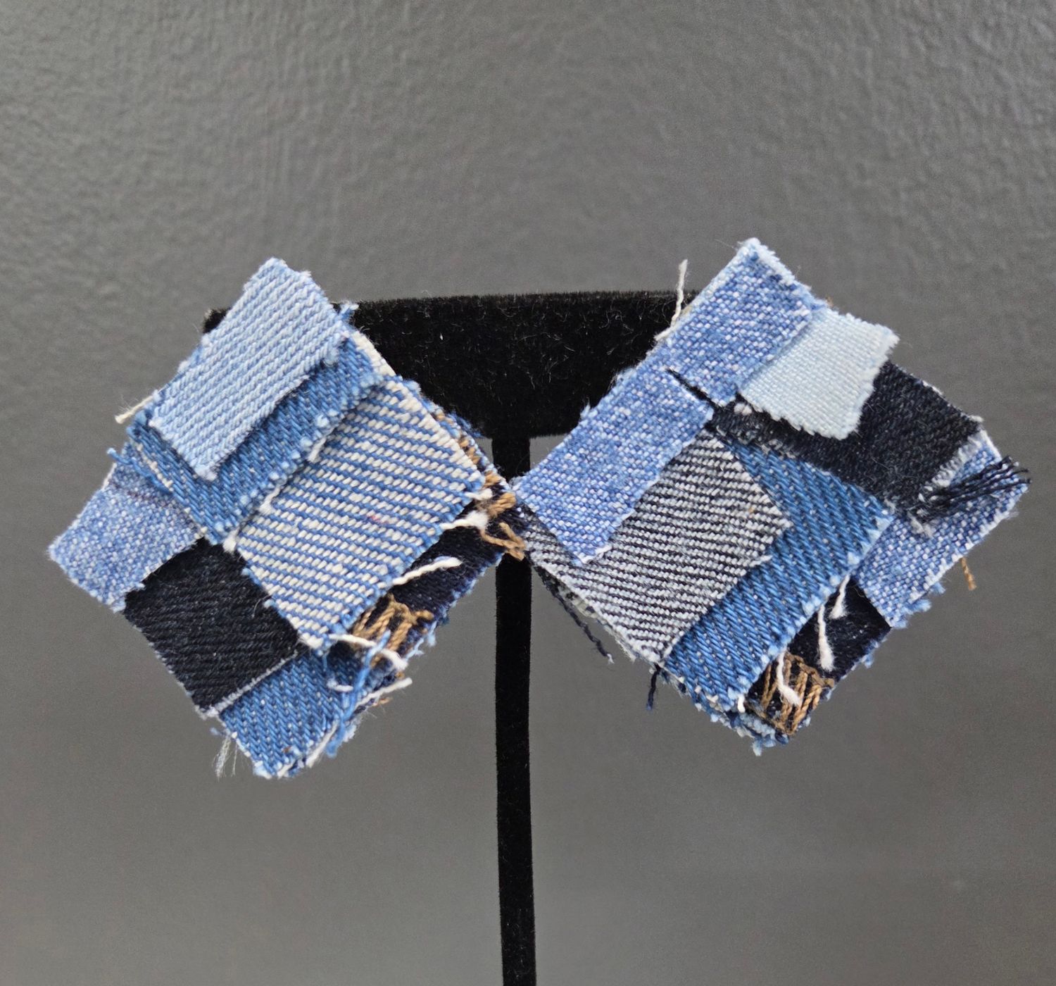Denim Patchwork Earrings - Clip-On