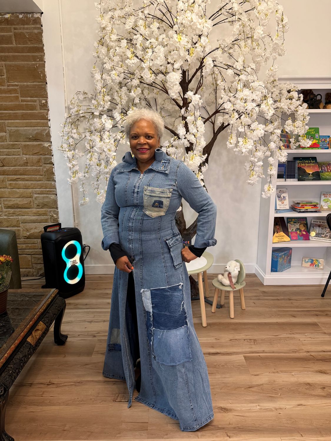 Distressed Denim Zip Up Coat