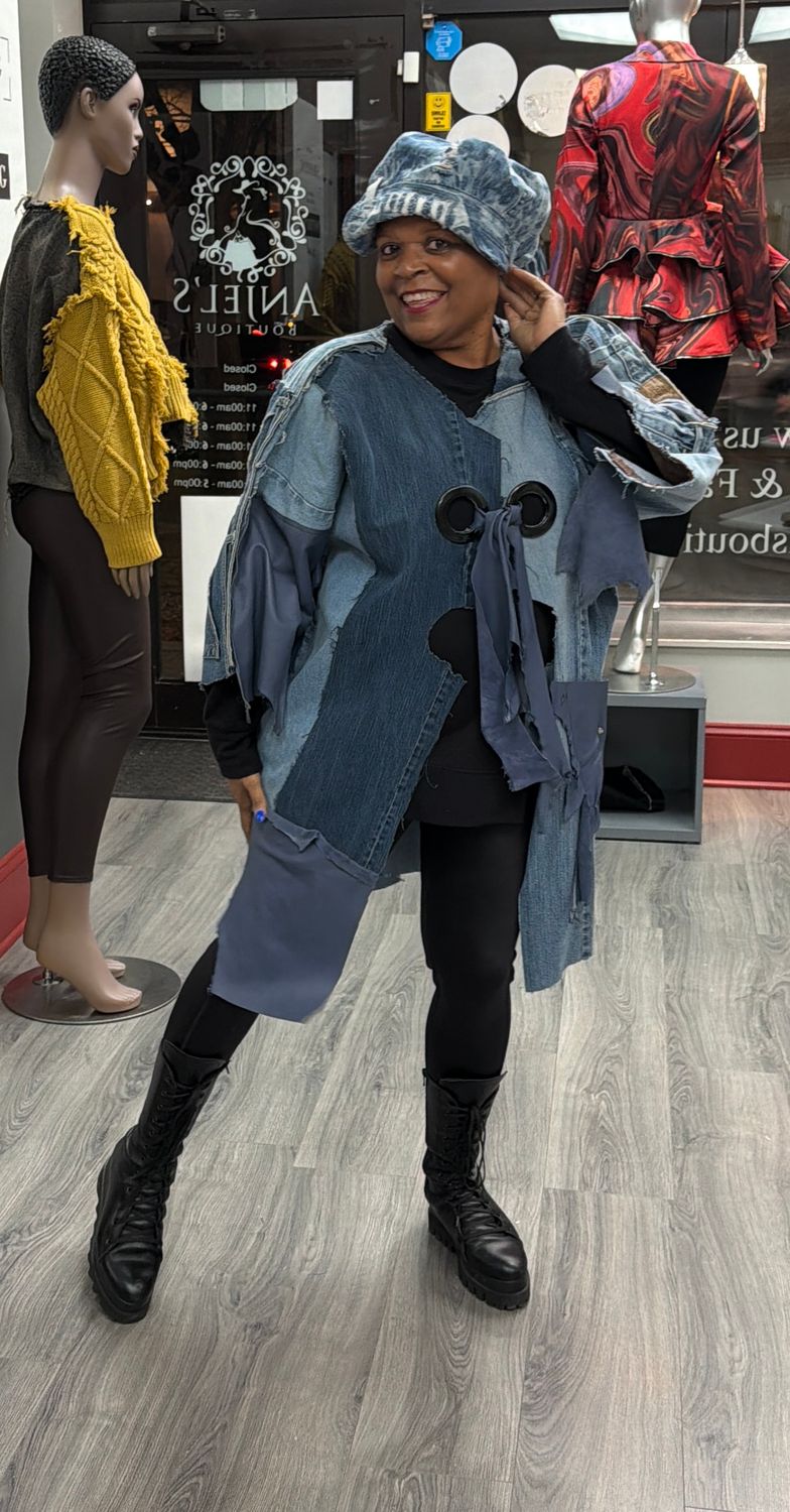 Leather Accent Denim Jacket