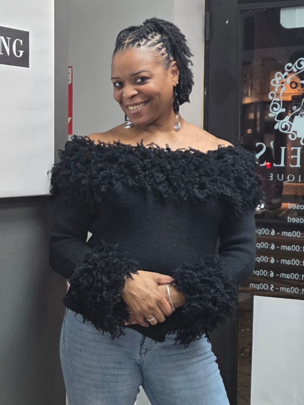 Shaggy Knit Off-Shoulder Top