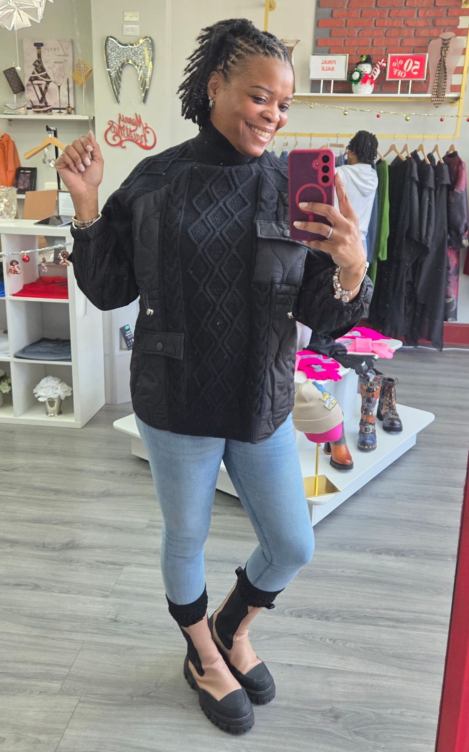 Mock Neck Cable Knit Top