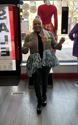 Mixed Tweed Denim Fringe Blazer