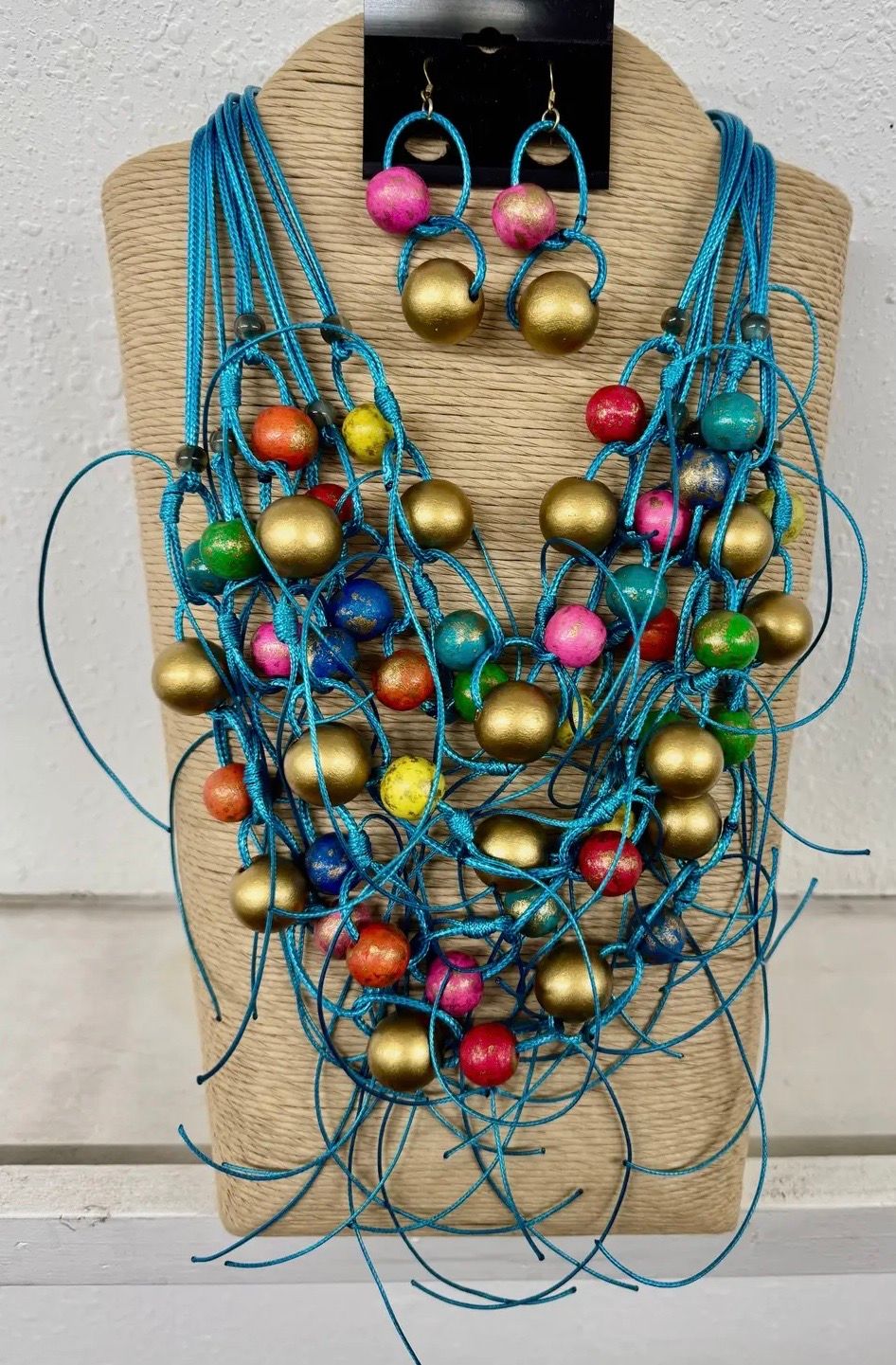 Wooden Wax Cord Necklace Set