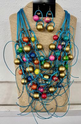 Wooden Wax Cord Necklace Set