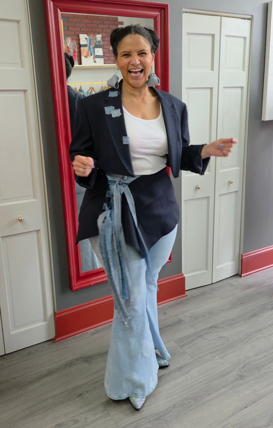 Cropped Denim Fringe Blazer/Skirt Set