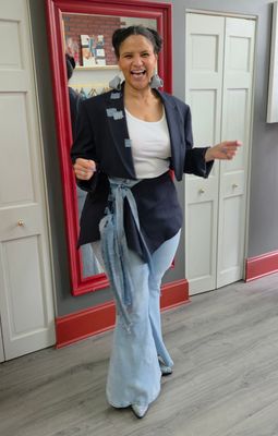 Cropped Denim Fringe Blazer/Skirt Set