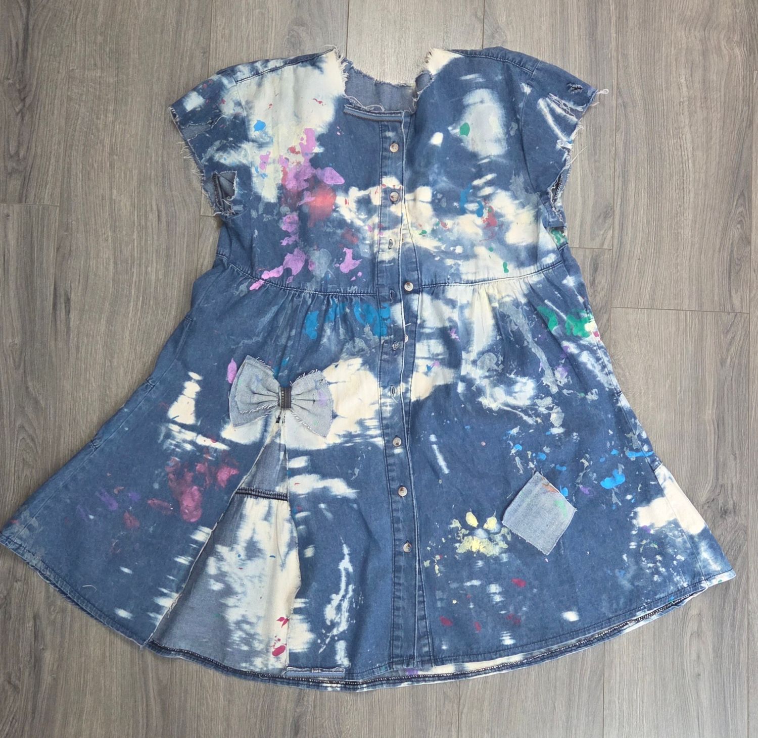 Painted Denim Dress w/Bow