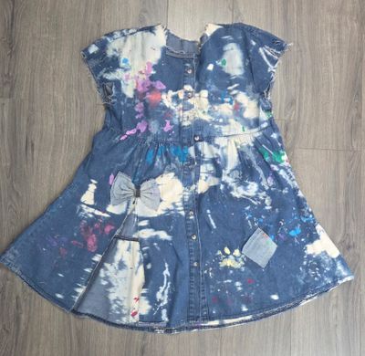 Painted Denim Dress w/Bow