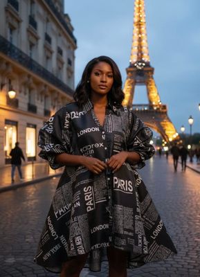 Rumba Sleeve Newsprint Dress