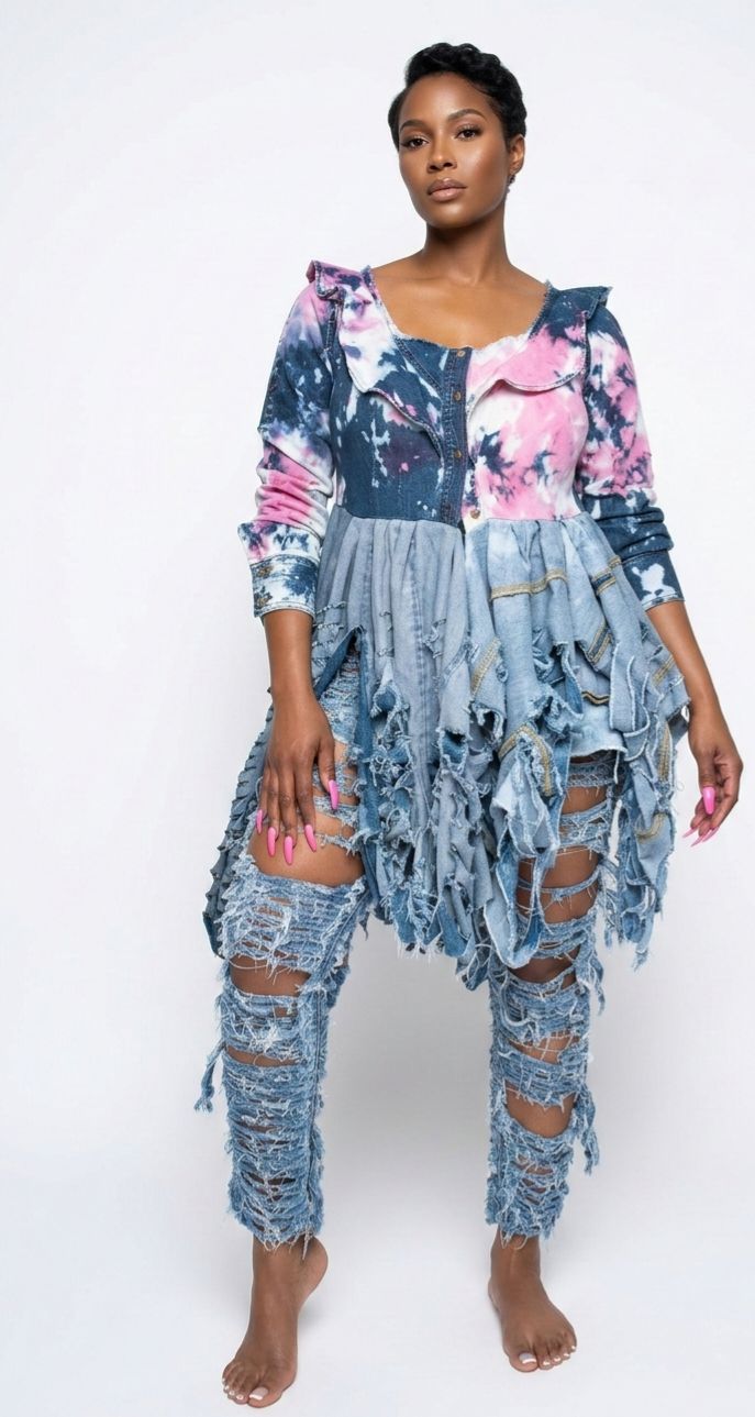 Tie Dye Distressed Denim