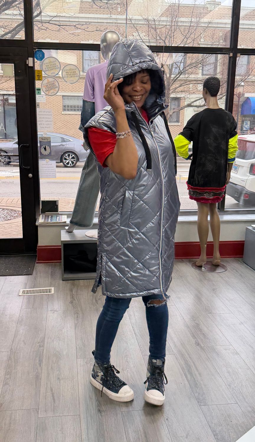 Metallic Quilted Puffer Vest