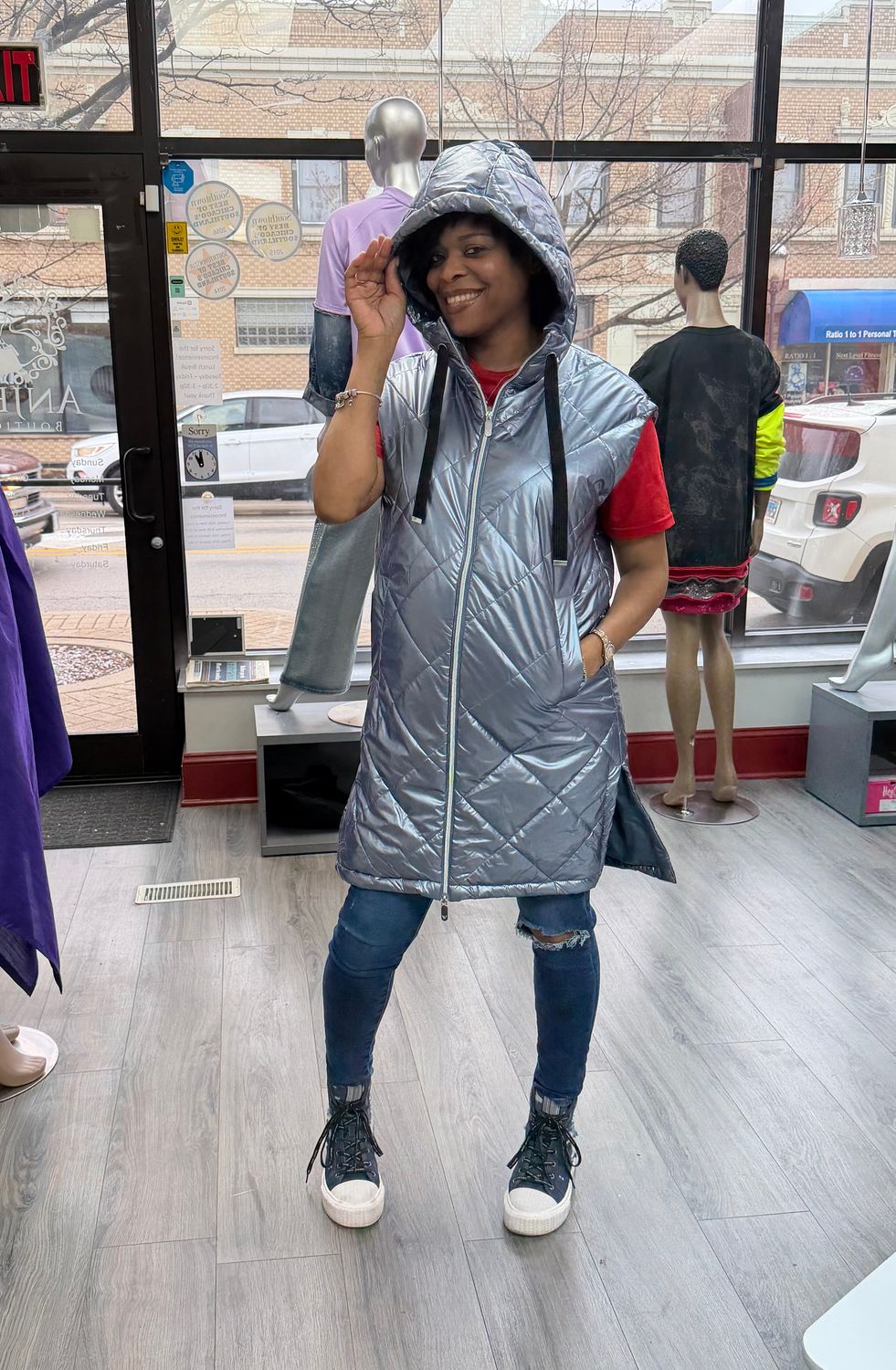 Metallic Quilted Puffer Vest