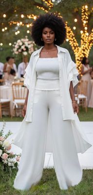 White Flowy Duster &amp; Palazzo Pant Set