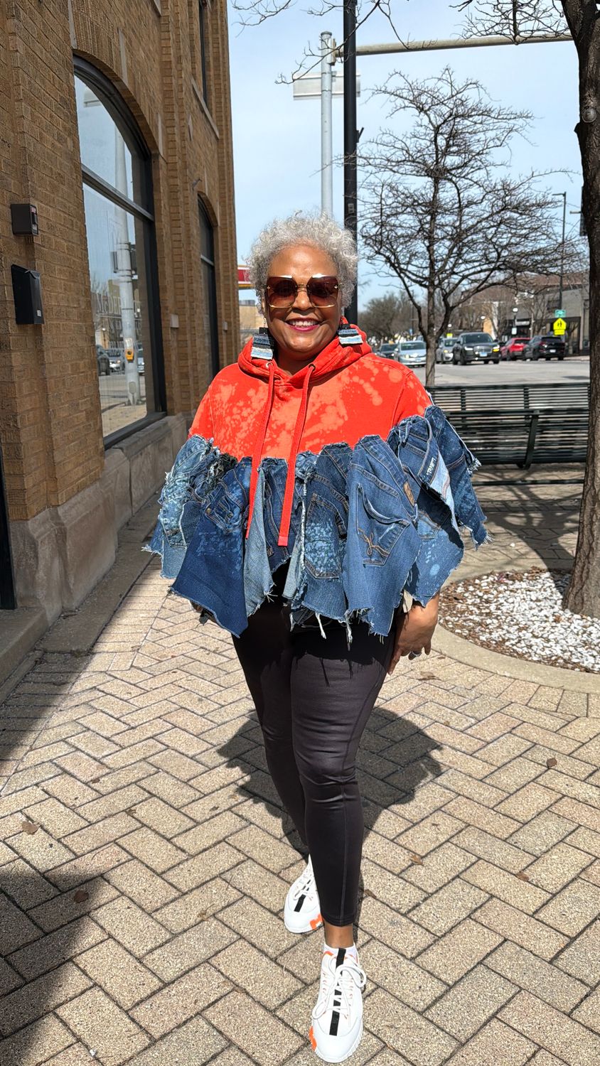 Orange Denim Sweatshirt Poncho
