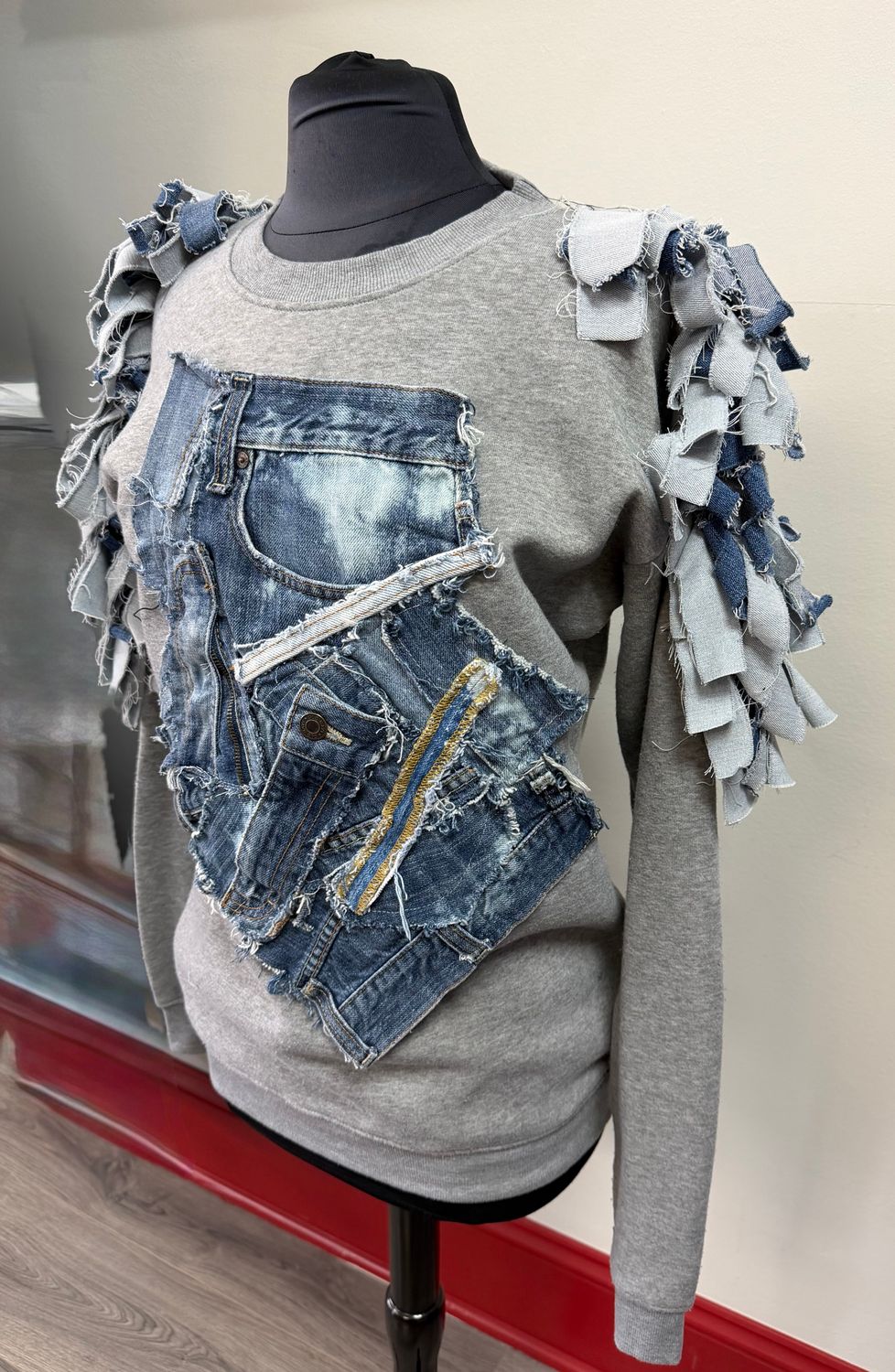 Grey Denim Sleeve Sweatshirt
