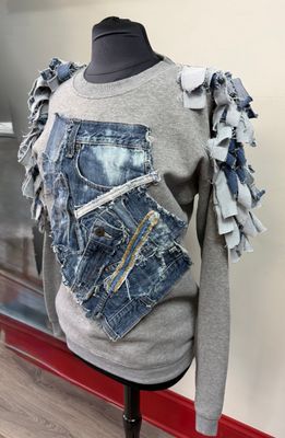 Grey Denim Sleeve Sweatshirt