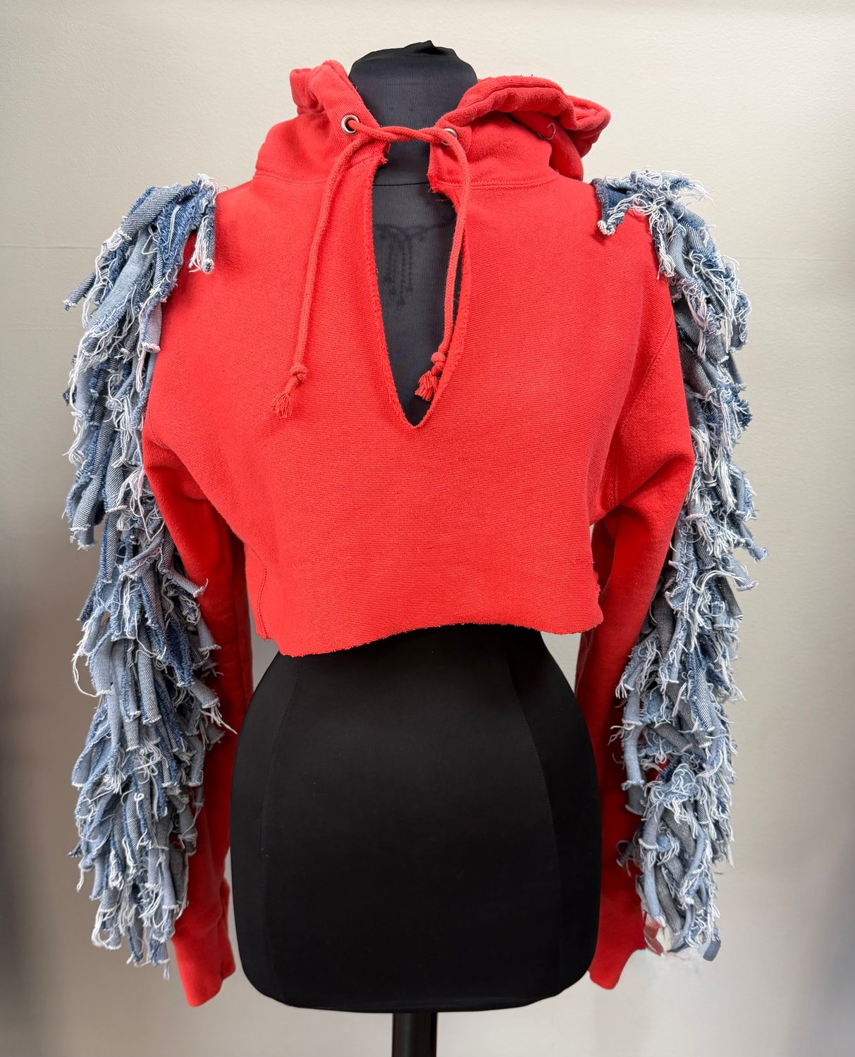 Crop Denim Sleeve Hoodie