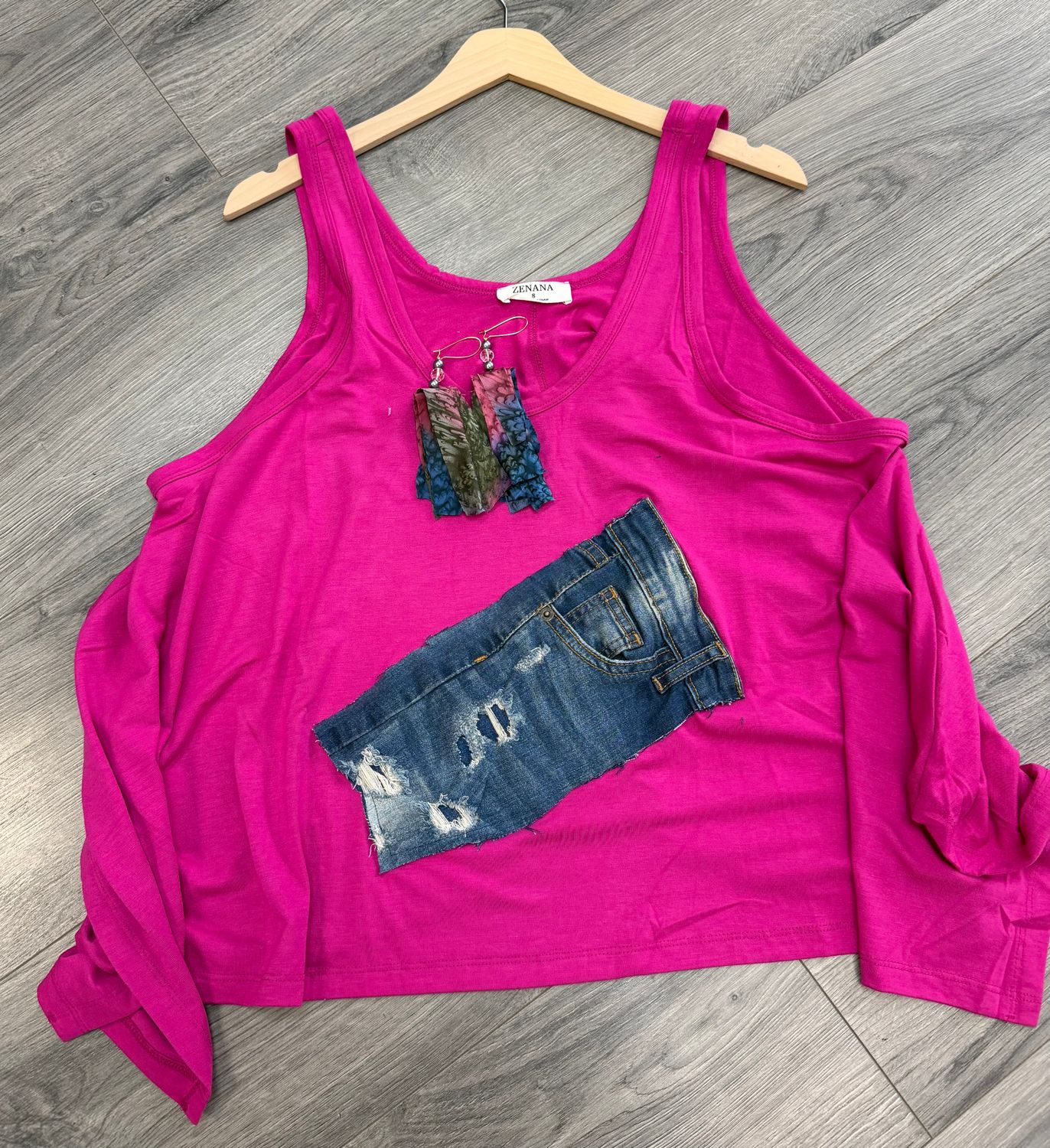 Fuchsia Shark Bite Denim Accent Top