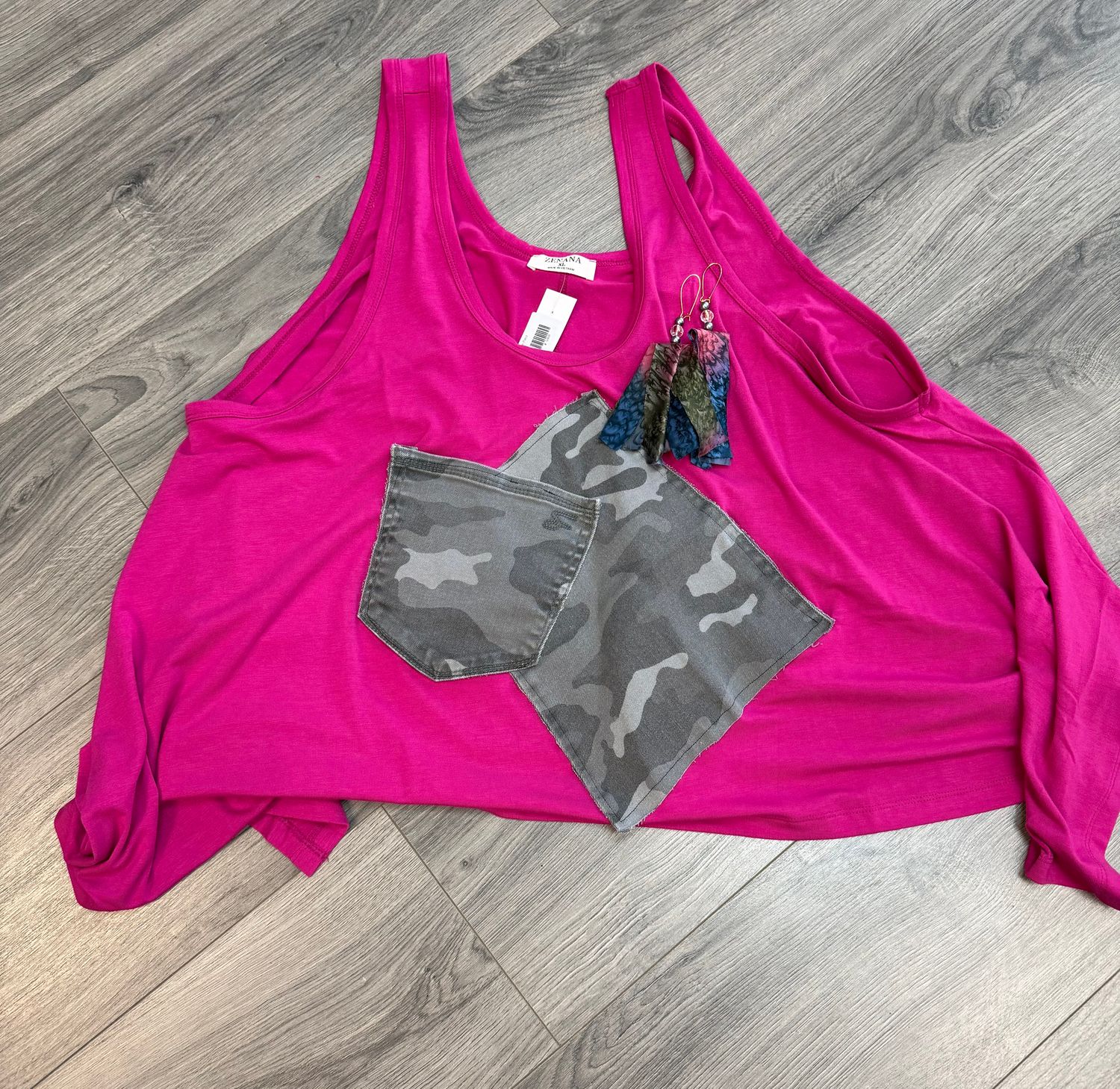 Fuchsia Shark Bite Denim Accent Top