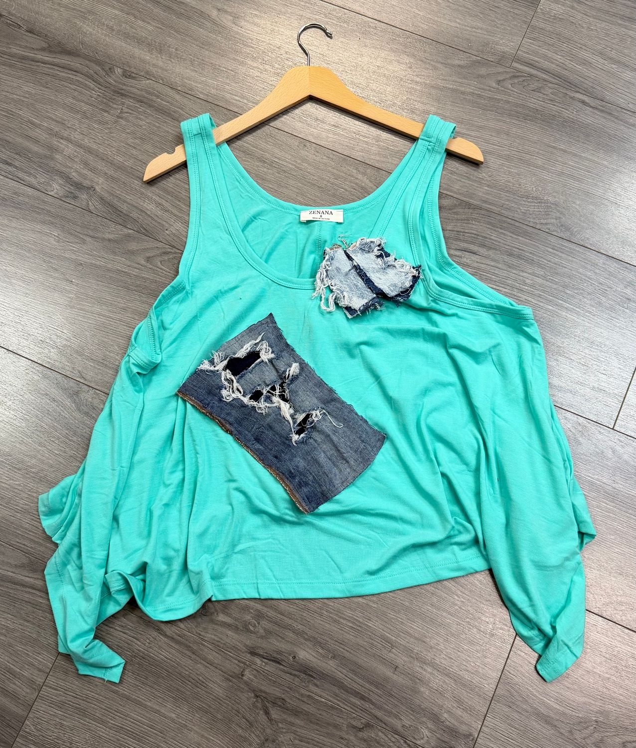 Turquoise Shark Bite Denim Accent Top