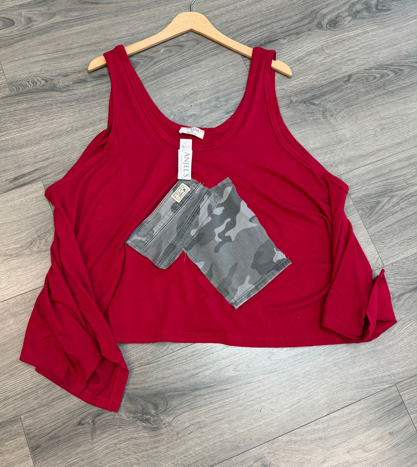 Red Shark Bite Denim Accent Top