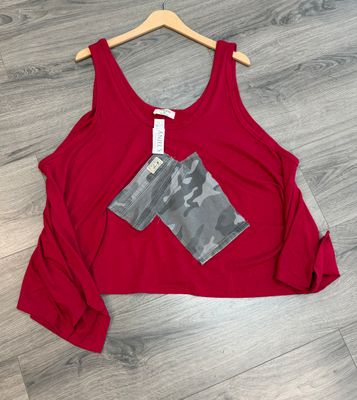 Red Shark Bite Denim Accent Top