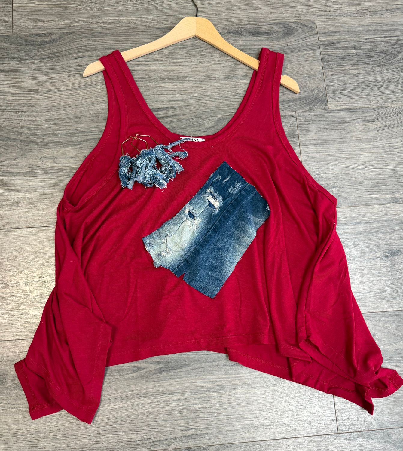 Red Shark Bite Denim Accent Top