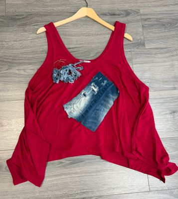 Red Shark Bite Denim Accent Top