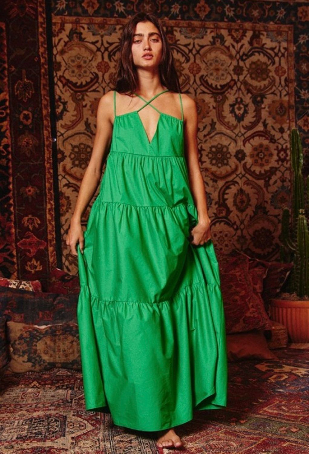 Strappy Tiered Poplin Dress