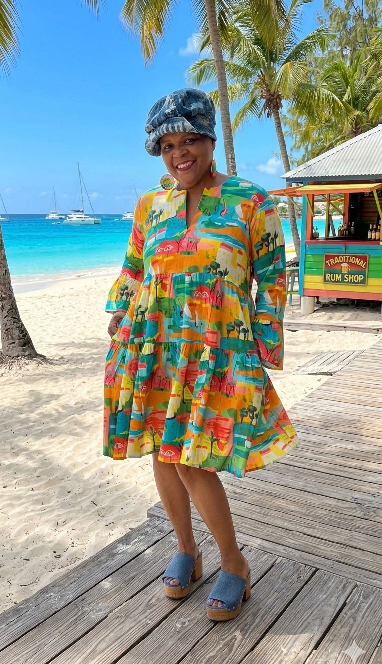 Tropical Print Ruffle Dress