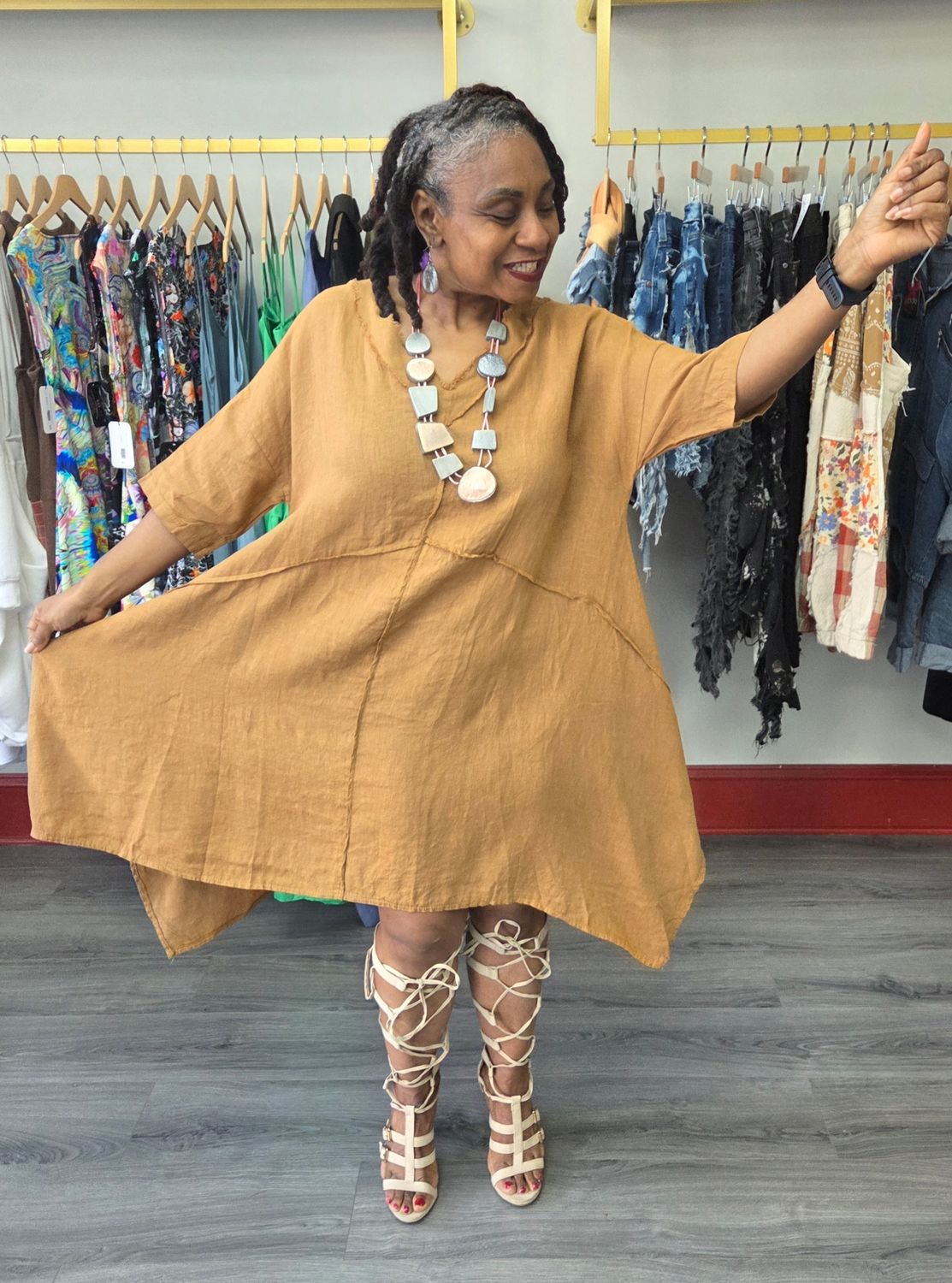 Mini Flare Linen Dress