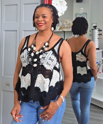 Black/White Crochet Top