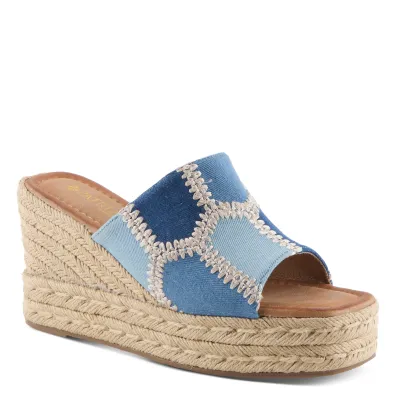 Denim Patched Wedge Slide