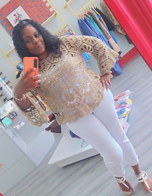 3/4 Sleeve Crochet Top - Tan