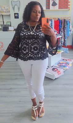 3/4 Sleeve Crochet Top - Black