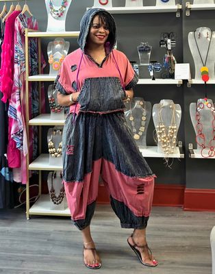 Denim Baggy Set - Pink