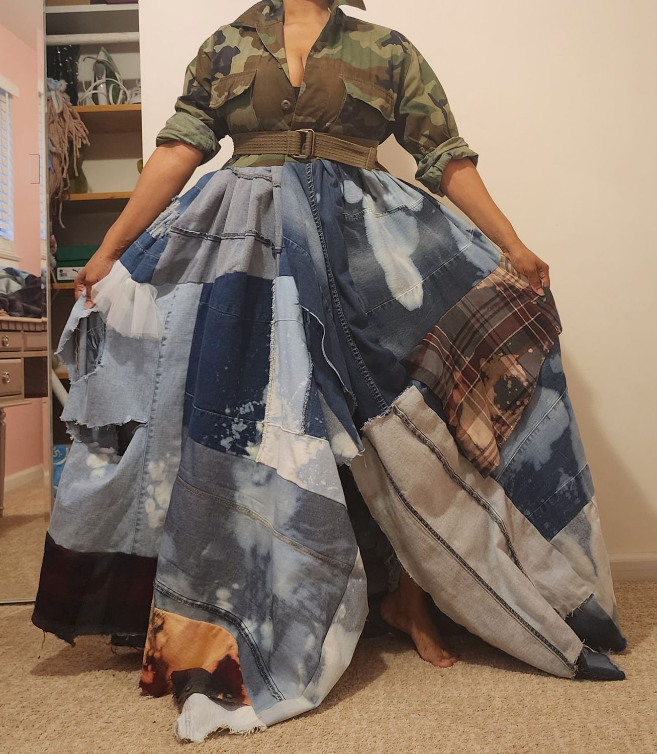 Denim Revival Military Maxi