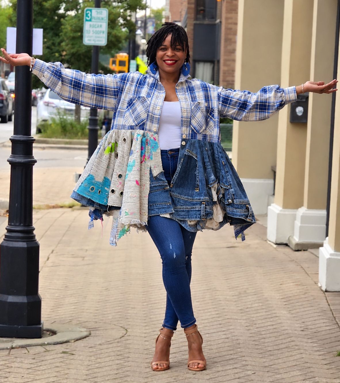 Denim Blue Plaid Peplum