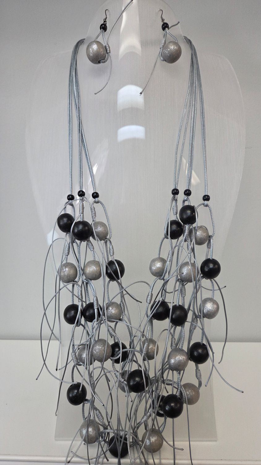 Wooden Wax Cord Necklace Set