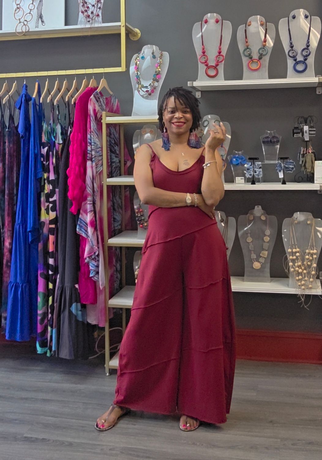 Stitched Wide Leg Jumpsuit - Wine