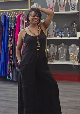 Stitched Wide Leg Jumpsuit - Black