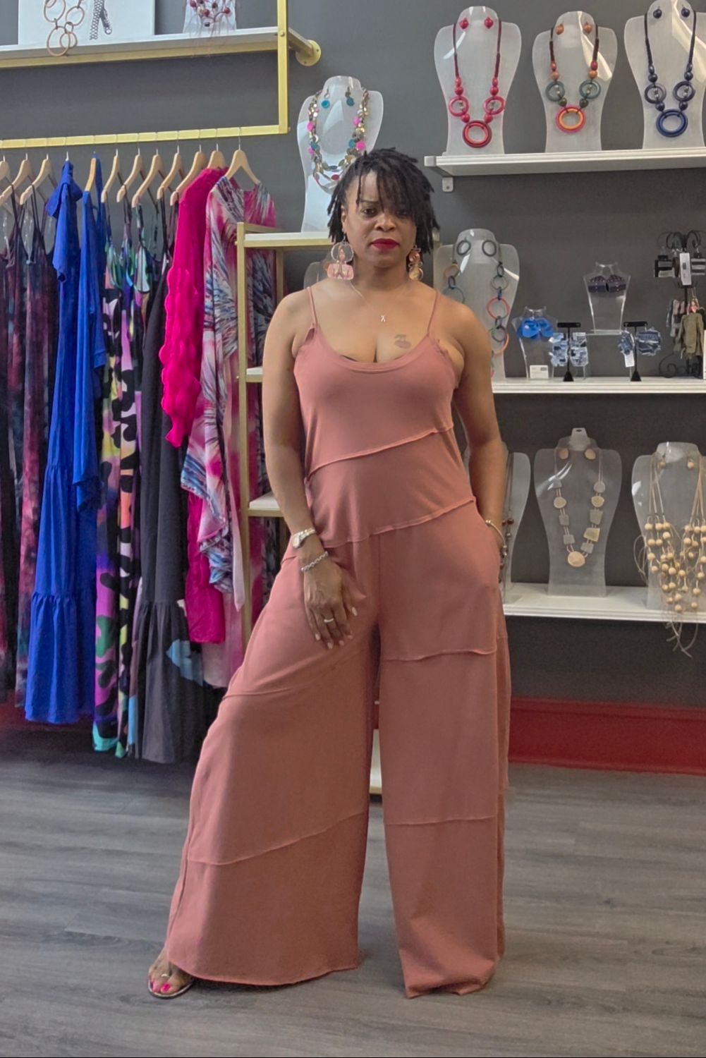 Stitched Wide Leg Jumpsuit - Terracotta 