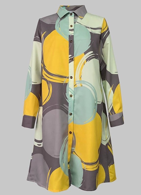 Abstract Lapel Midi Dress