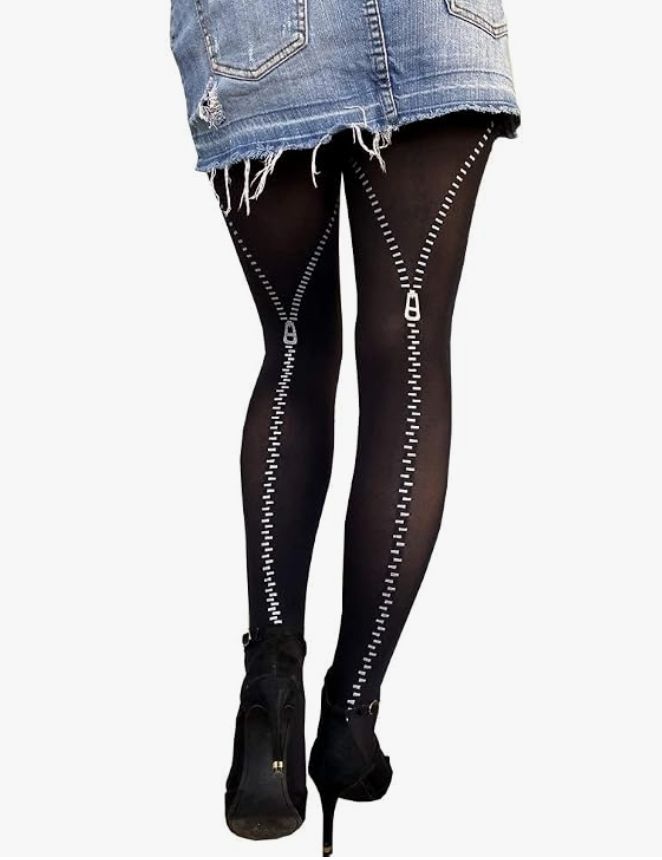 Black Silver Zip Tights