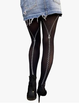 Black Silver Zip Tights