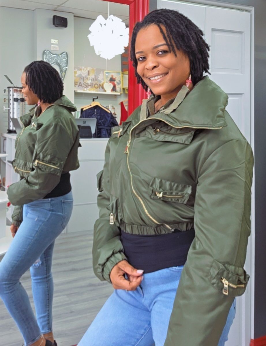 Cropped Utility Bomber Jacket